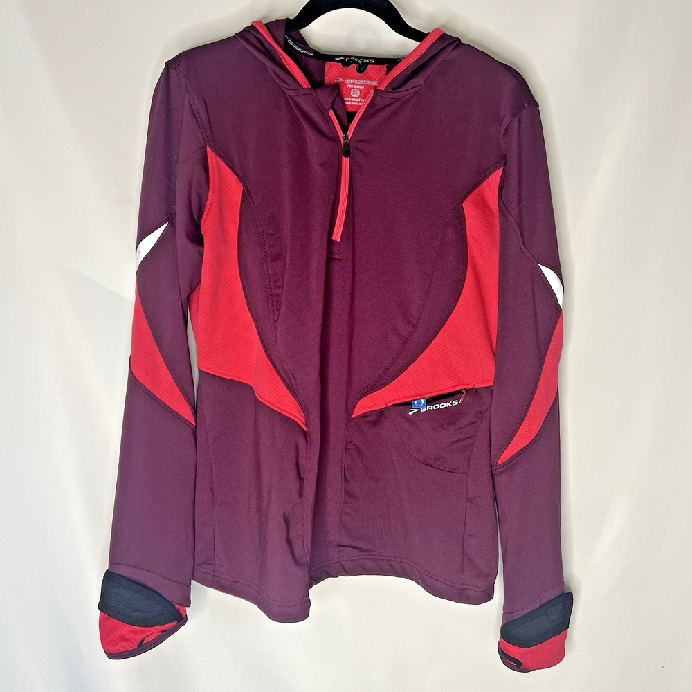 Brooks Nightlife Vapor-Dry 3D Hoodie Womens XL Purple Running 1/4 Zip Reflective